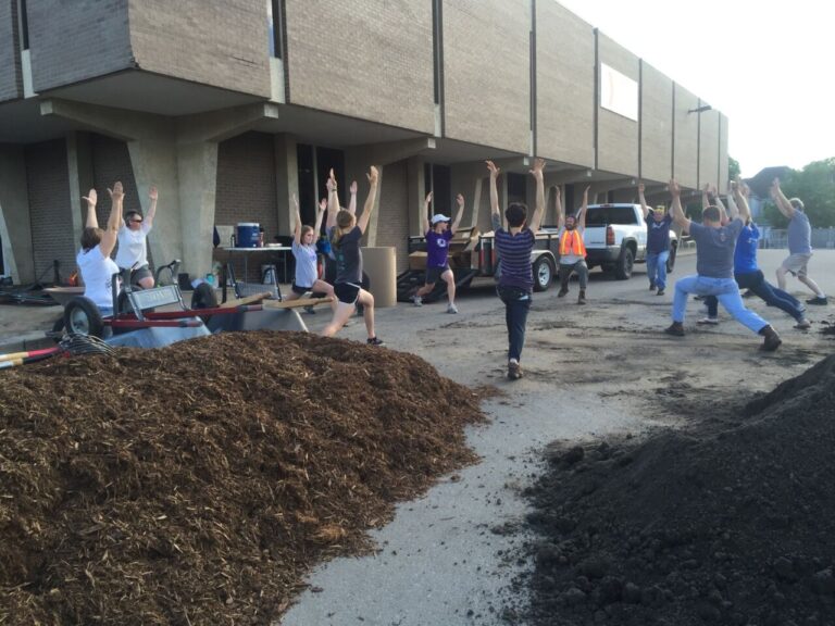 volunteers exercising before work