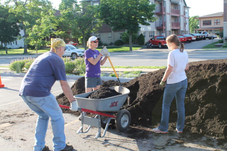 people working on landscape